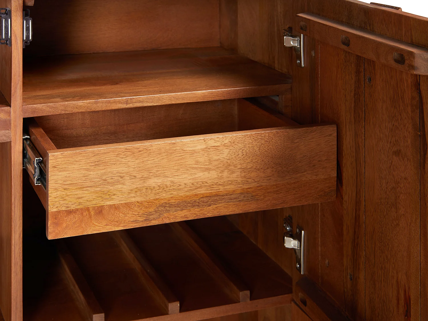 Hög buffé med 4 dörrar i mangoträ och svart metall - Naturlig - MIZORAM från Maison Céphy