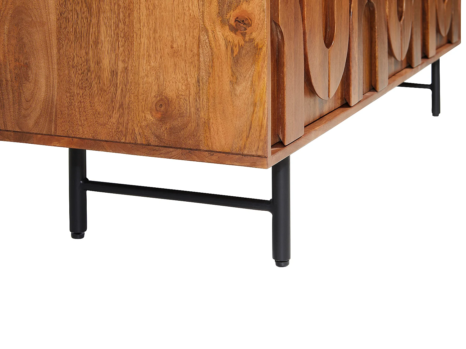 Szafka RTV 3-drzwiowa z drewna mangowca i czarnego metalu - Naturalny - MIZORAM