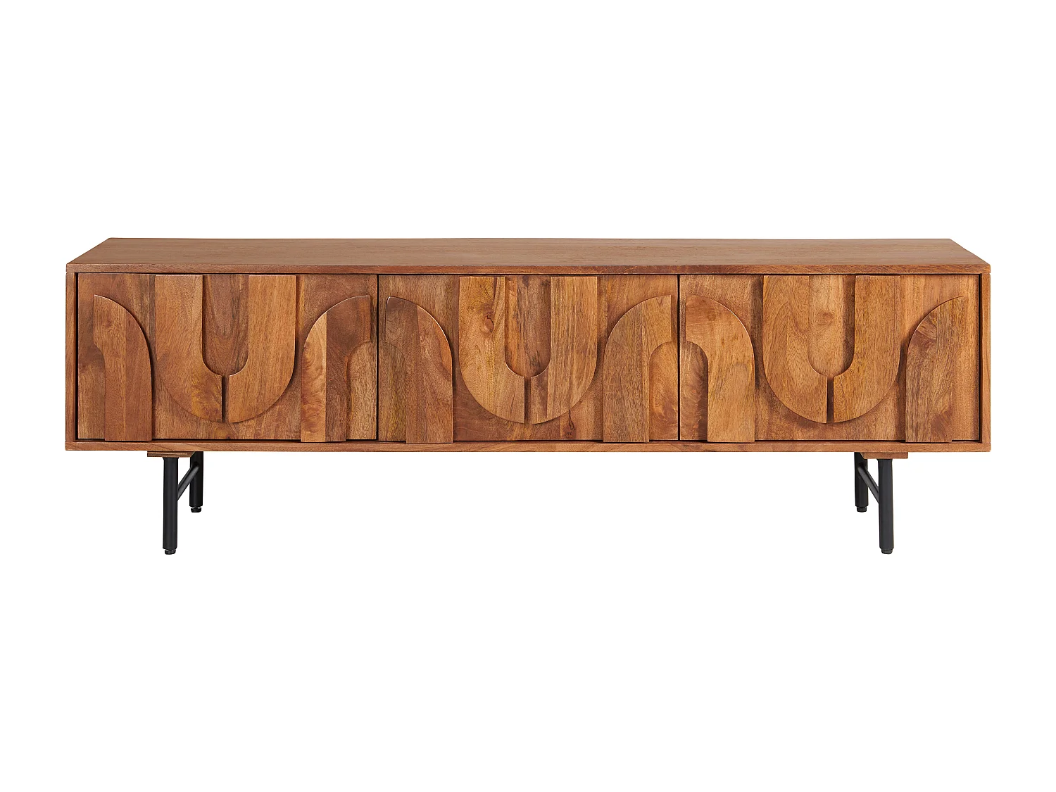 TV-möbel med 3 dörrar i mangoträ och svart metall - Ljust naturligt - MIZORAM från Maison Céphy