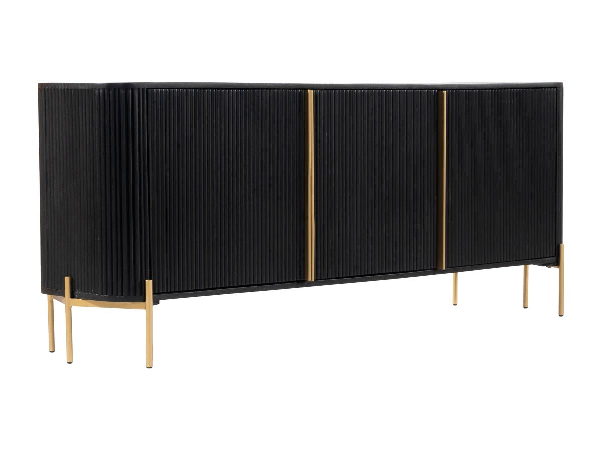 Sideboard mit 3 Türen - Mangoholz & Metall - Schwarz & Goldfarben - BALIMEL günstig online kaufen