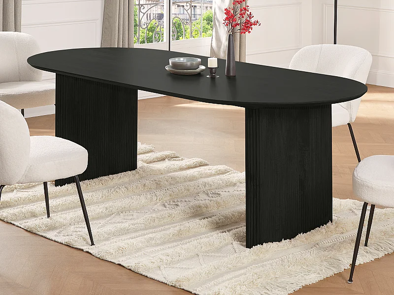 Mesa de comedor para 8 personas de madera de mango - Negro - BALIMELA