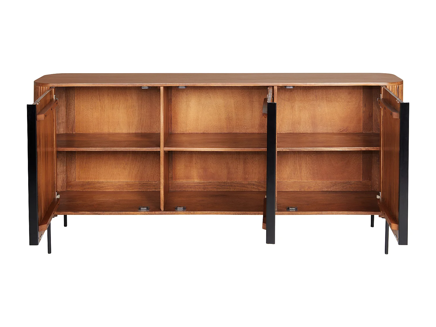 Buffet avec 3 portes en bois de manguier et métal - Naturel et noir - BALIMELA