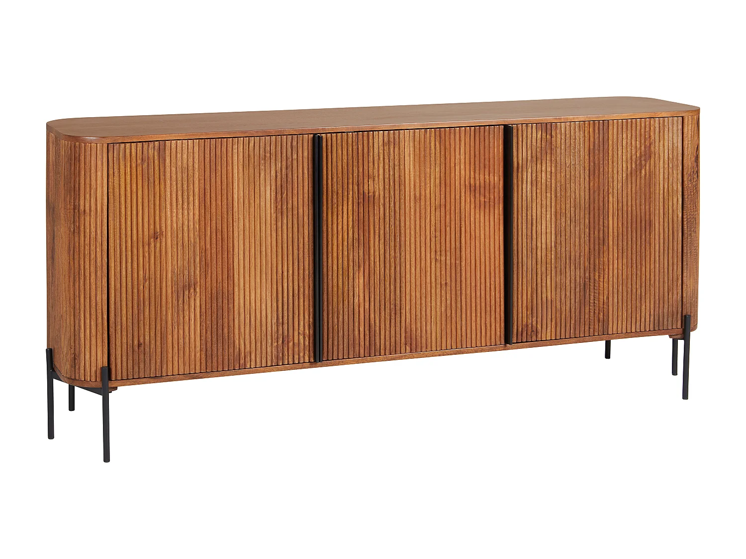 Buffet avec 3 portes en bois de manguier et métal - Naturel et noir - BALIMELA