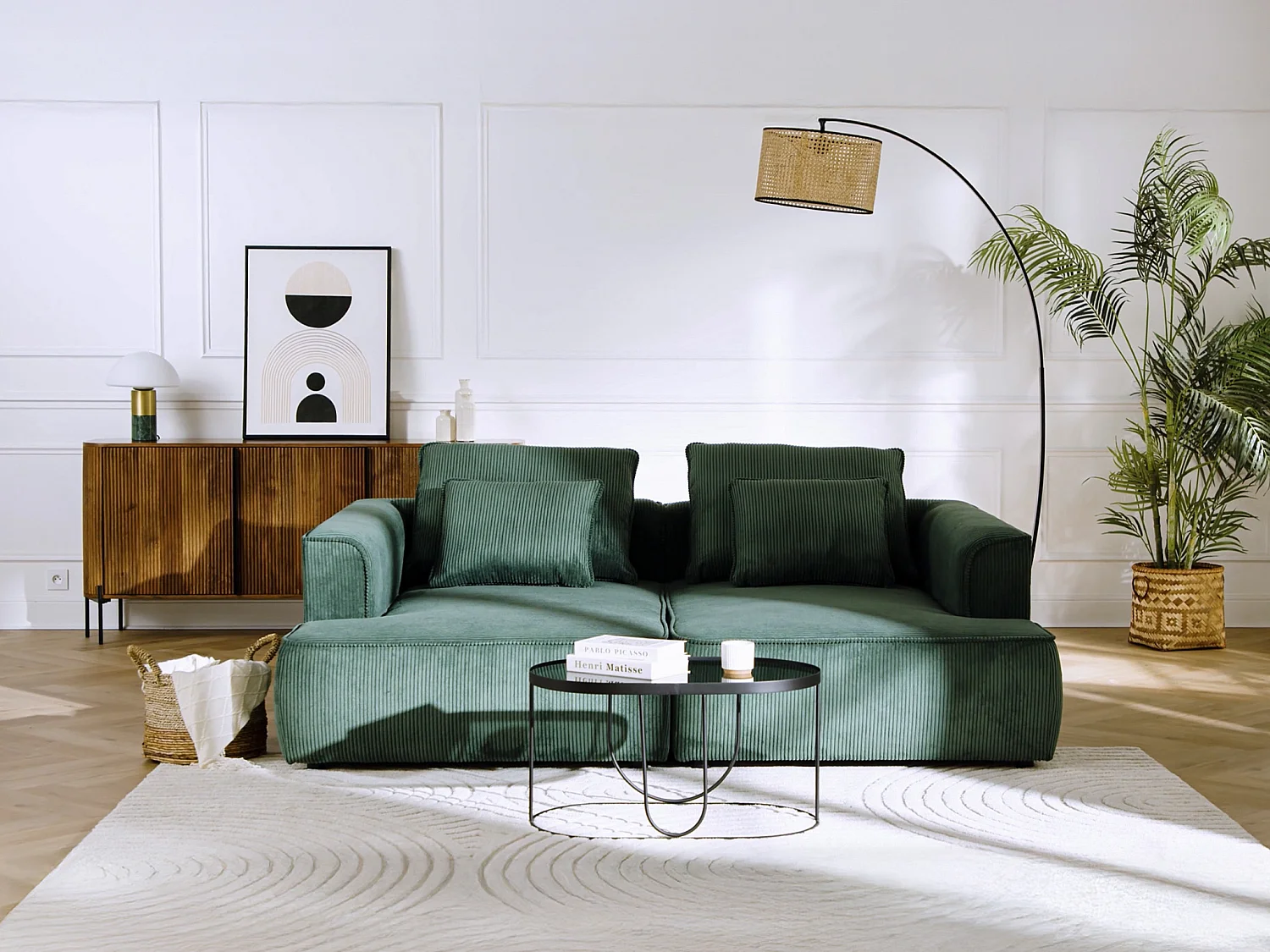 Buffet avec 3 portes en bois de manguier et métal - Naturel et noir - BALIMELA