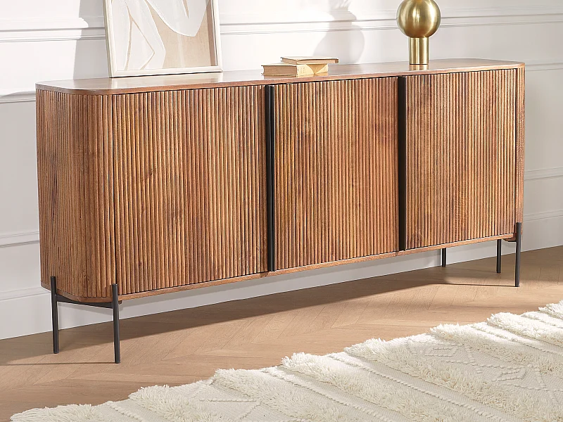 Credenza a 3 ante in Legno di mango e Metallo Naturale e Nero - BALIMELA