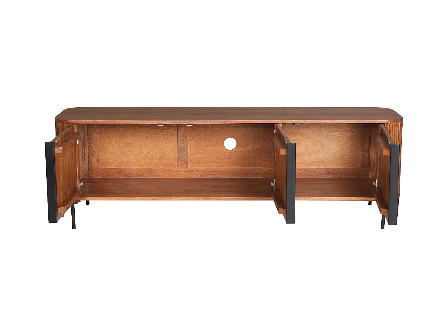 Mueble TV con 3 puertas de madera de mango y metal - Natural y negro - BALIMELA