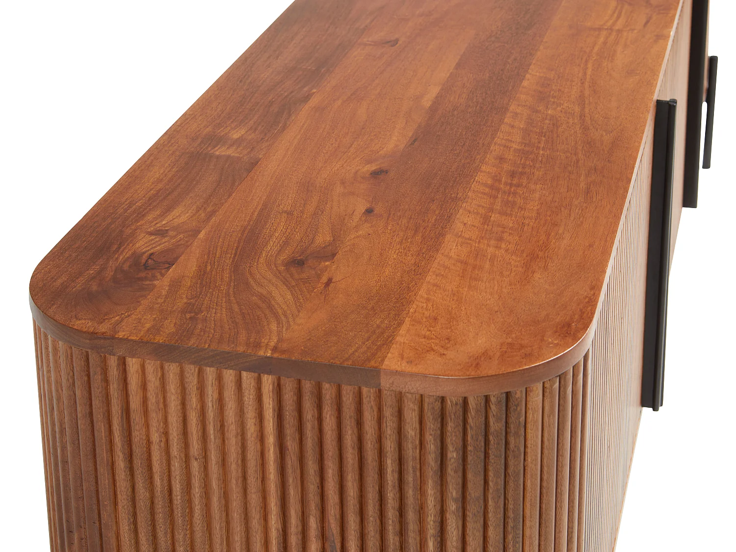 Meuble TV avec 3 portes en bois de manguier et métal - Naturel et noir - BALIMELA