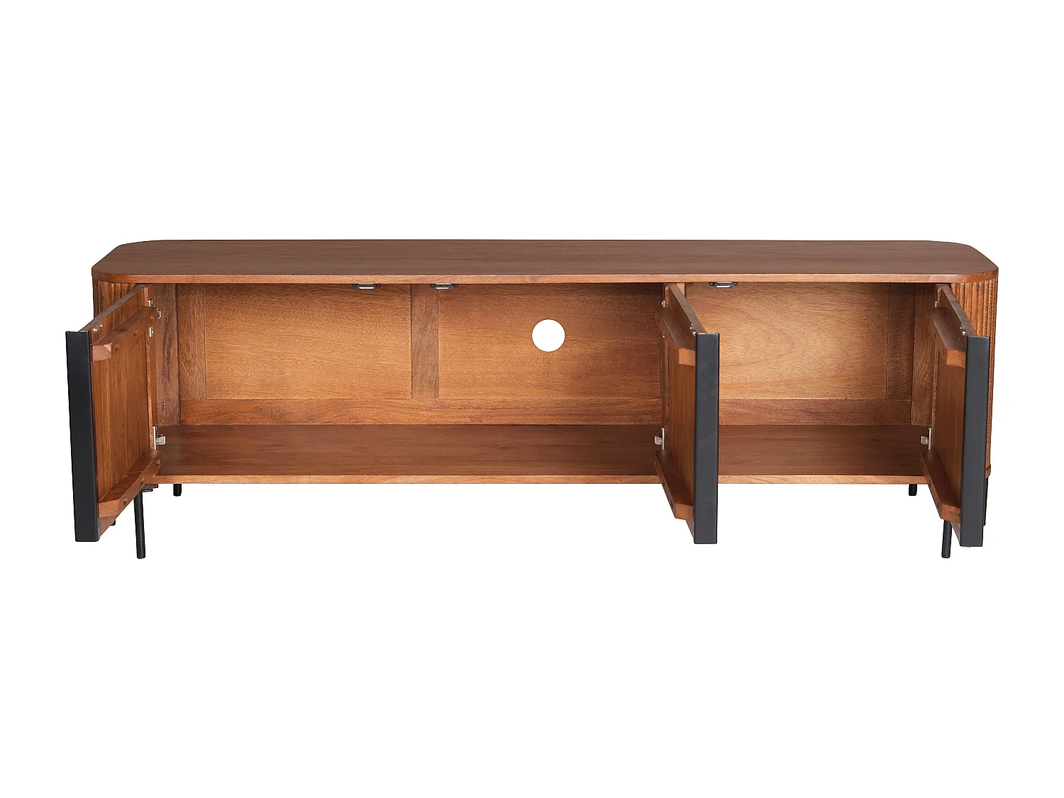 Meuble TV avec 3 portes en bois de manguier et métal - Naturel et noir - BALIMELA