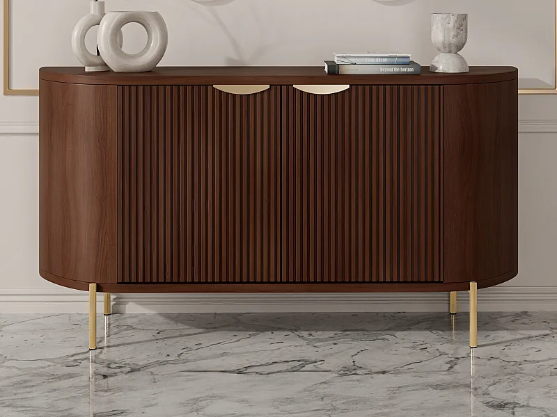 Aparador con 2 puertas de madera de mango y metal - Natural y dorado - NEVILI