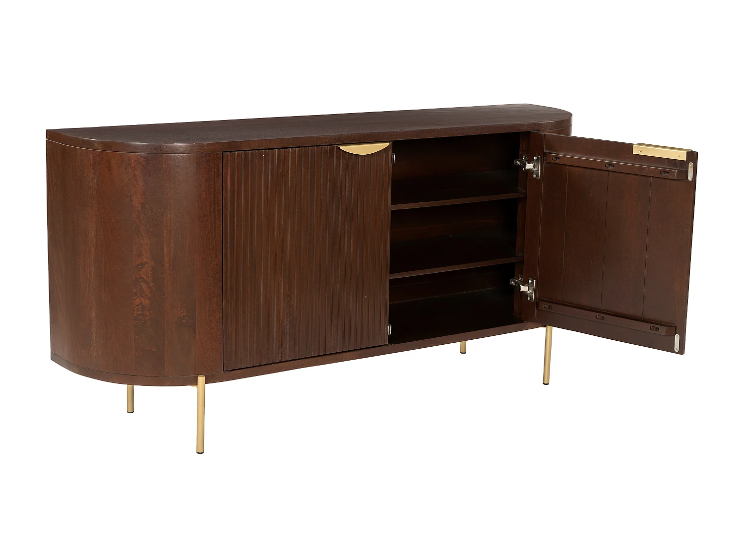 Sideboard mit 2 Türen - Mangoholz & Metall - Holzfarben & Goldfarben - NEVILI