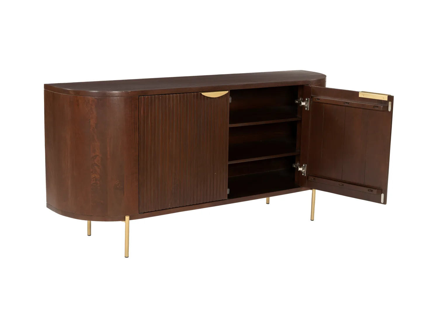 Komoda 2-drzwiowa z drewna mangowca i metalu - Naturalny i złoty - NEVILI