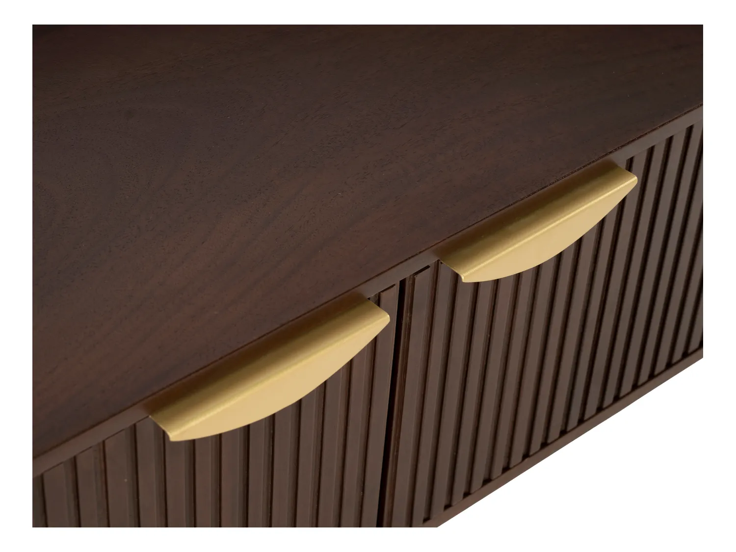 Szafka RTV 2-drzwiowa z drewna mangowca i metalu - Naturalny i złoty - NEVILI