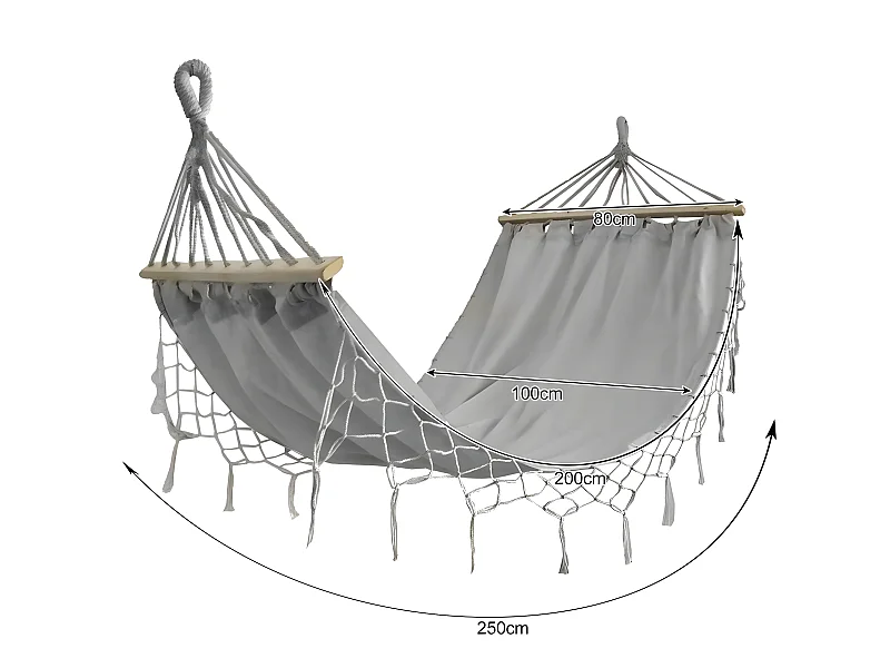 Hamac De Jardin 200x100cm Gris + Housse De Transport