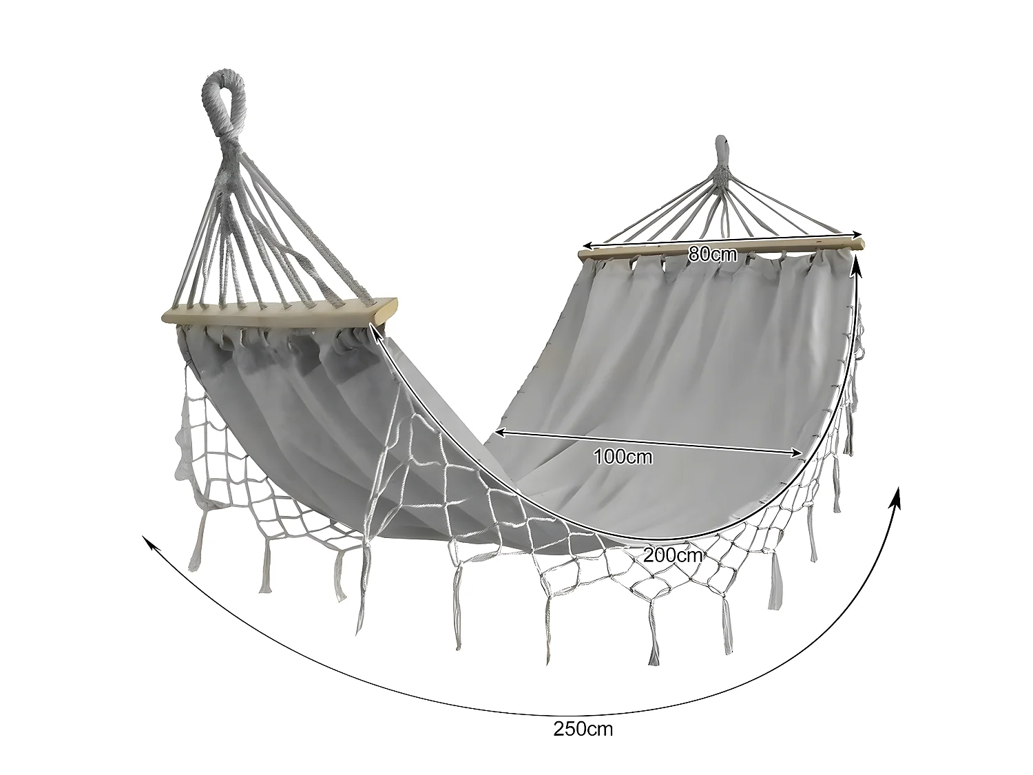 Hamac De Jardin 200x100cm Gris + Housse De Transport