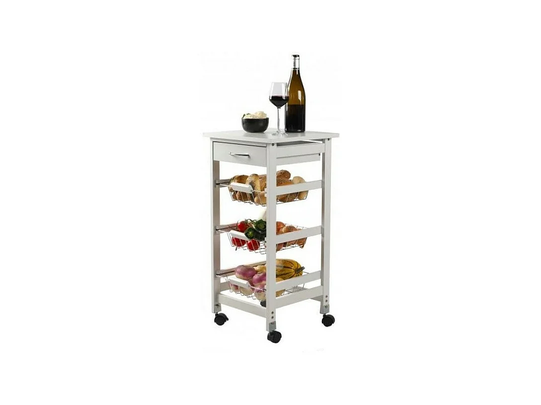 Desserte à roulettes avec 1 tiroirs et 3 paniers - H. 76 cm - Blanc IDtendancedeco