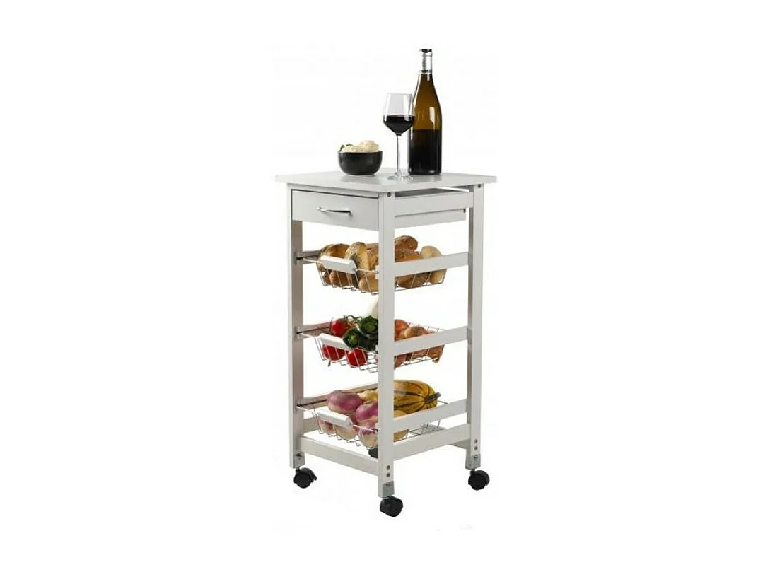 Desserte à Roulettes Avec 1 Tiroirs Et 3 Paniers - H. 76 Cm - Blanc