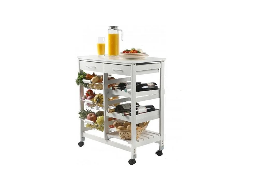 Desserte à roulettes avec 2 tiroirs et de multiples rangements - H. 76 cm - Blanche IDtendancedeco