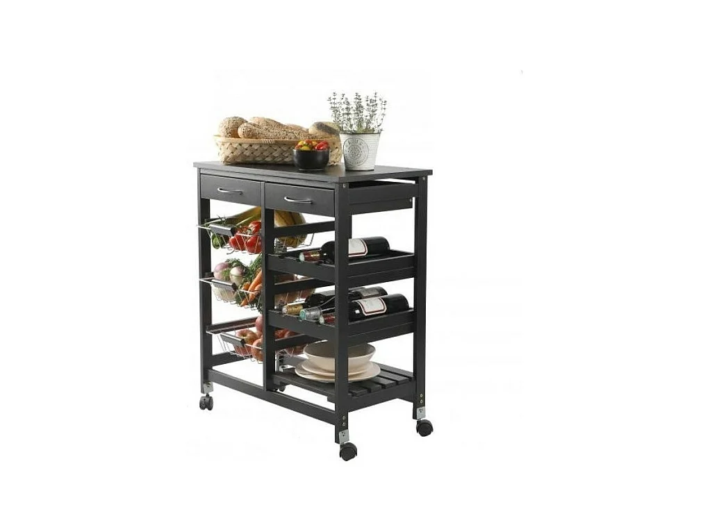 Desserte à roulettes avec 2 tiroirs et de multiples rangements - H. 76 cm - Noir IDtendancedeco