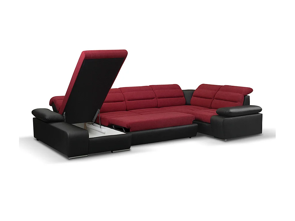 Canapé d'angle panoramique convertible en tissu et simili BOILEAU - Bicolore Rouge/Noir - Angle gauche