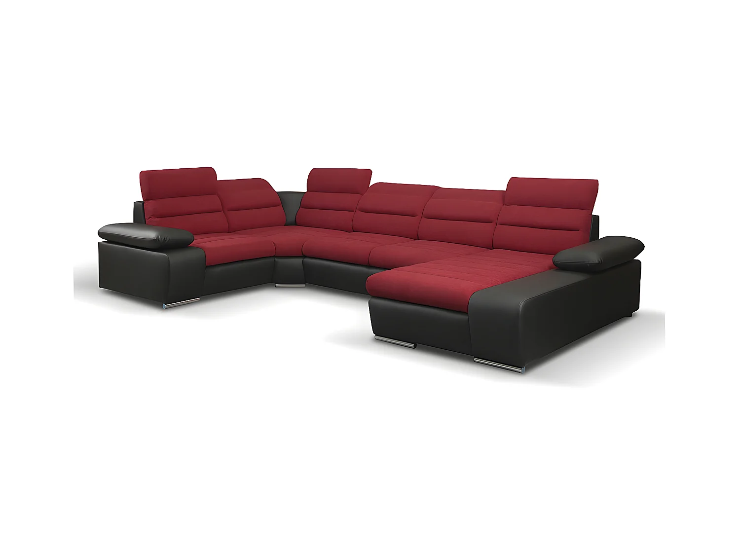 Canapé d'angle panoramique convertible en tissu et simili BOILEAU - Bicolore Rouge/Noir - Angle droit