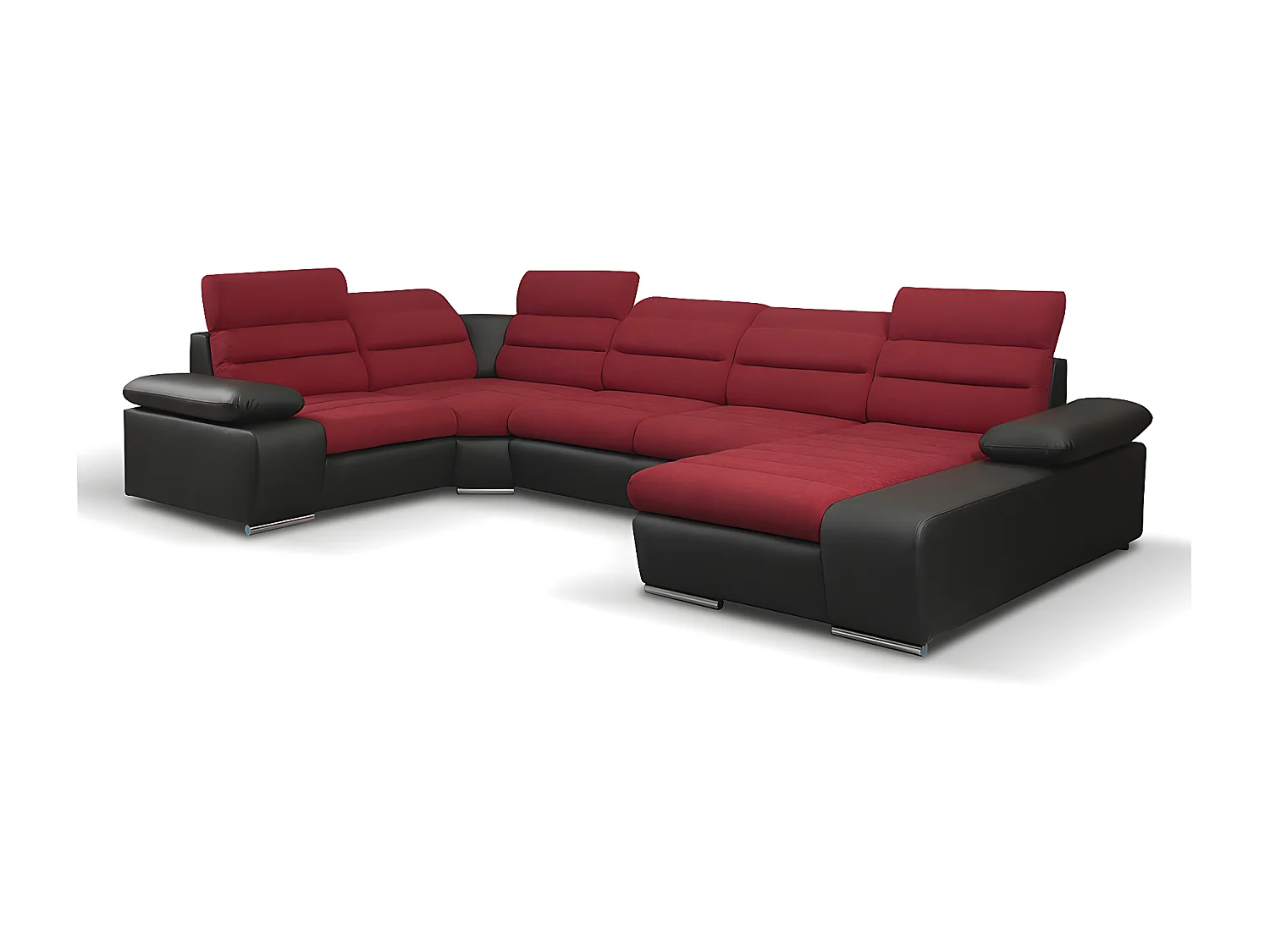 Wohnlandschaft mit Schlaffunktion - Ecke Rechts - Rot & Schwarz - BOILEAU