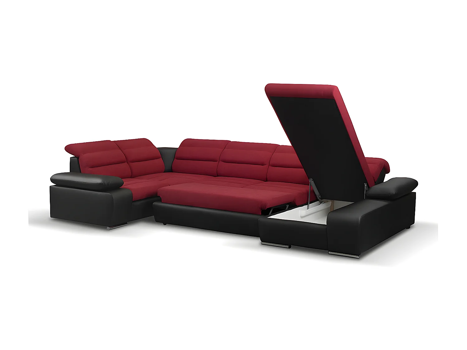 Wohnlandschaft mit Schlaffunktion - Ecke Rechts - Rot & Schwarz - BOILEAU