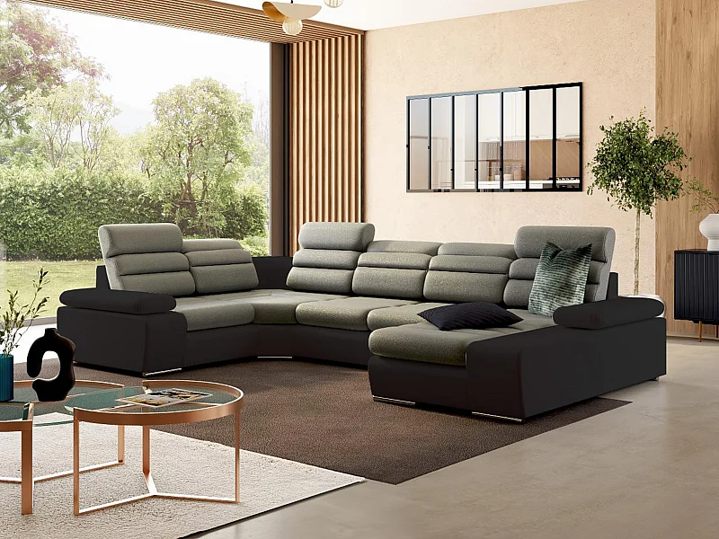 Wohnlandschaft mit Schlaffunktion - Ecke Rechts - Beige & Braun - BOILEAU