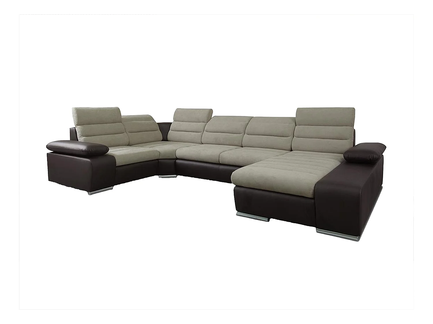 Canapé d'angle panoramique convertible en tissu et simili BOILEAU - Bicolore beige/marron - Angle droit 
