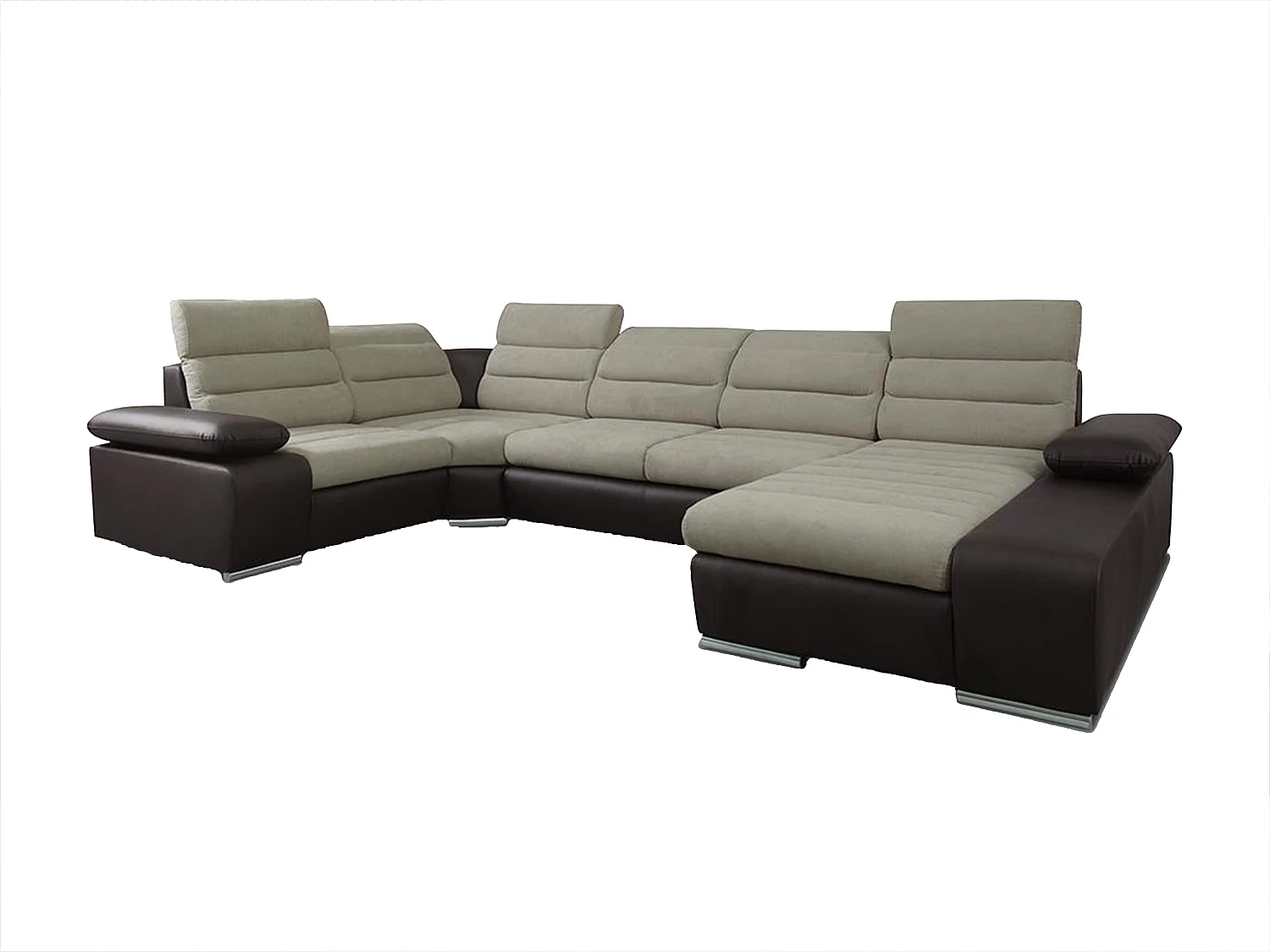 Canapé d'angle panoramique convertible en tissu et simili BOILEAU - Bicolore beige/marron - Angle droit 