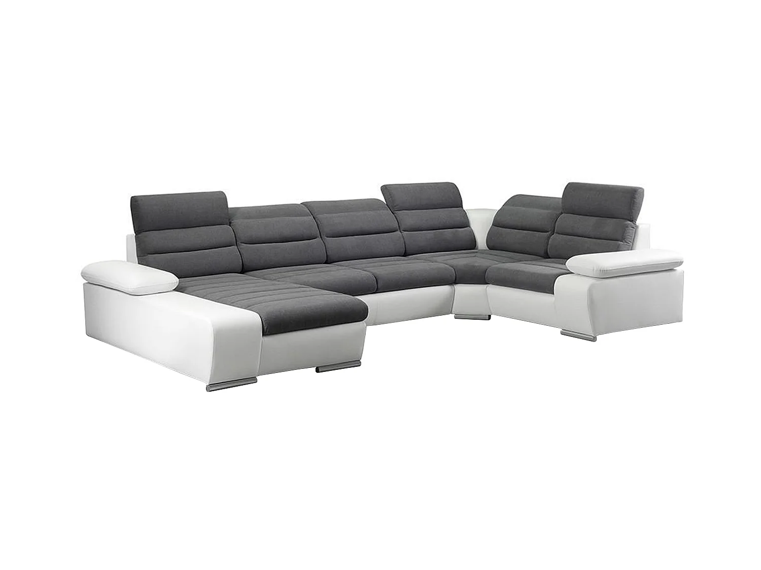 Sofá de canto panorâmico modular em tecido e pele sintéticaBicolor cinzento e branco - Canto esquerdo - BOILEAU