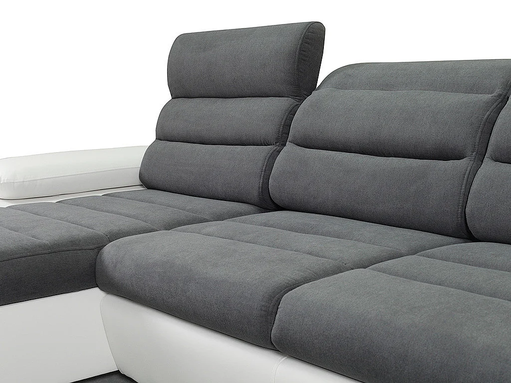 Sofá de canto panorâmico modular em tecido e pele sintéticaBicolor cinzento e branco - Canto esquerdo - BOILEAU