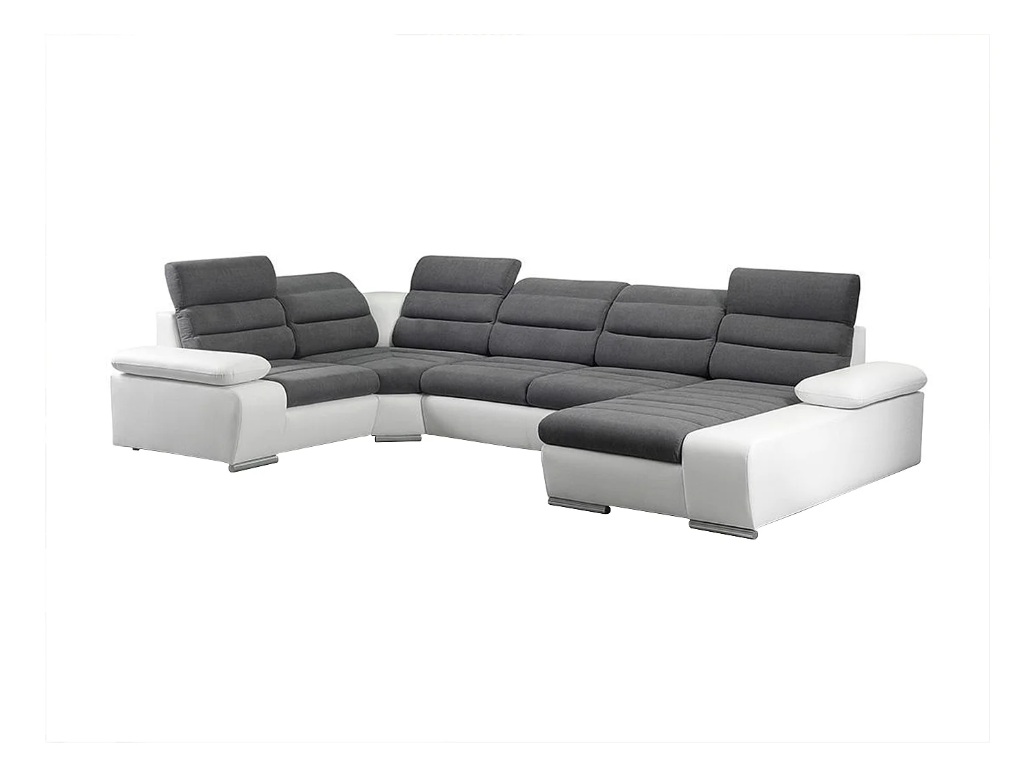 Canapé d'angle panoramique convertible en tissu et simili BOILEAU - Bicolore Gris/Blanc - Angle droit