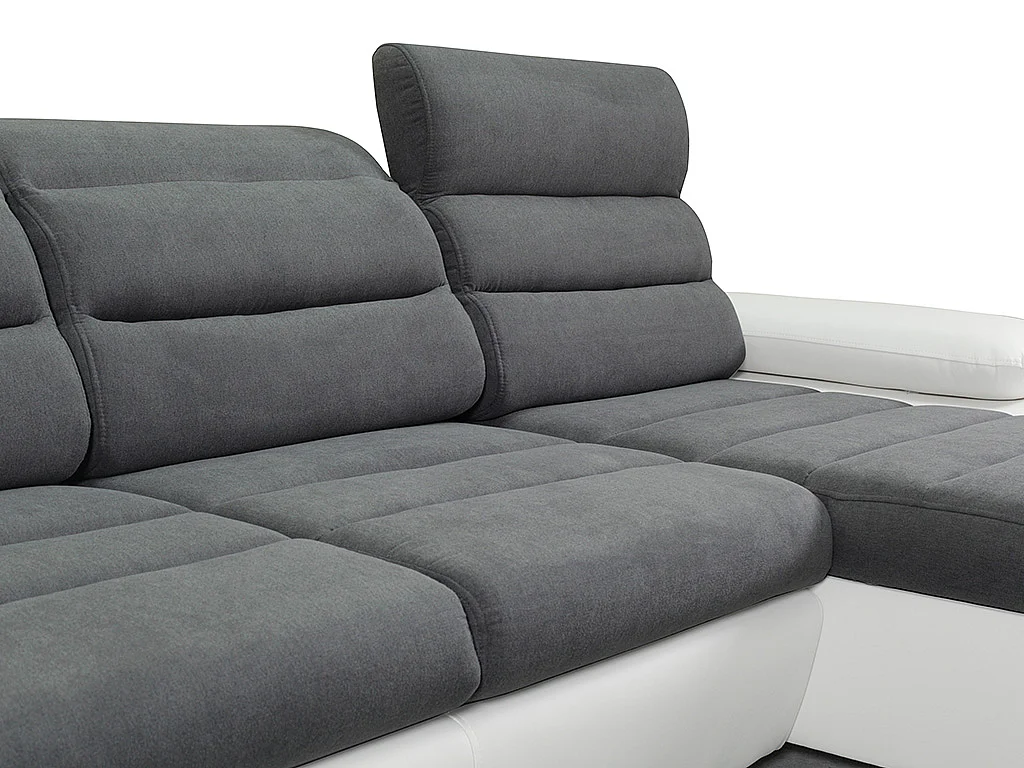 Divano letto angolare panoramico in tessuto e similpelle Bicolore grigio e bianco - Angolo a destra - BOILEAU