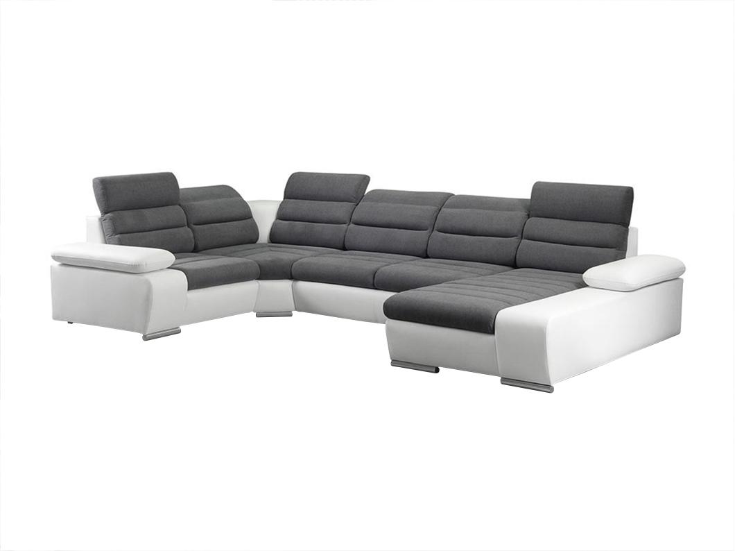 Canapé d'angle panoramique convertible en tissu et simili BOILEAU - Bicolore Gris/Blanc - Angle droit