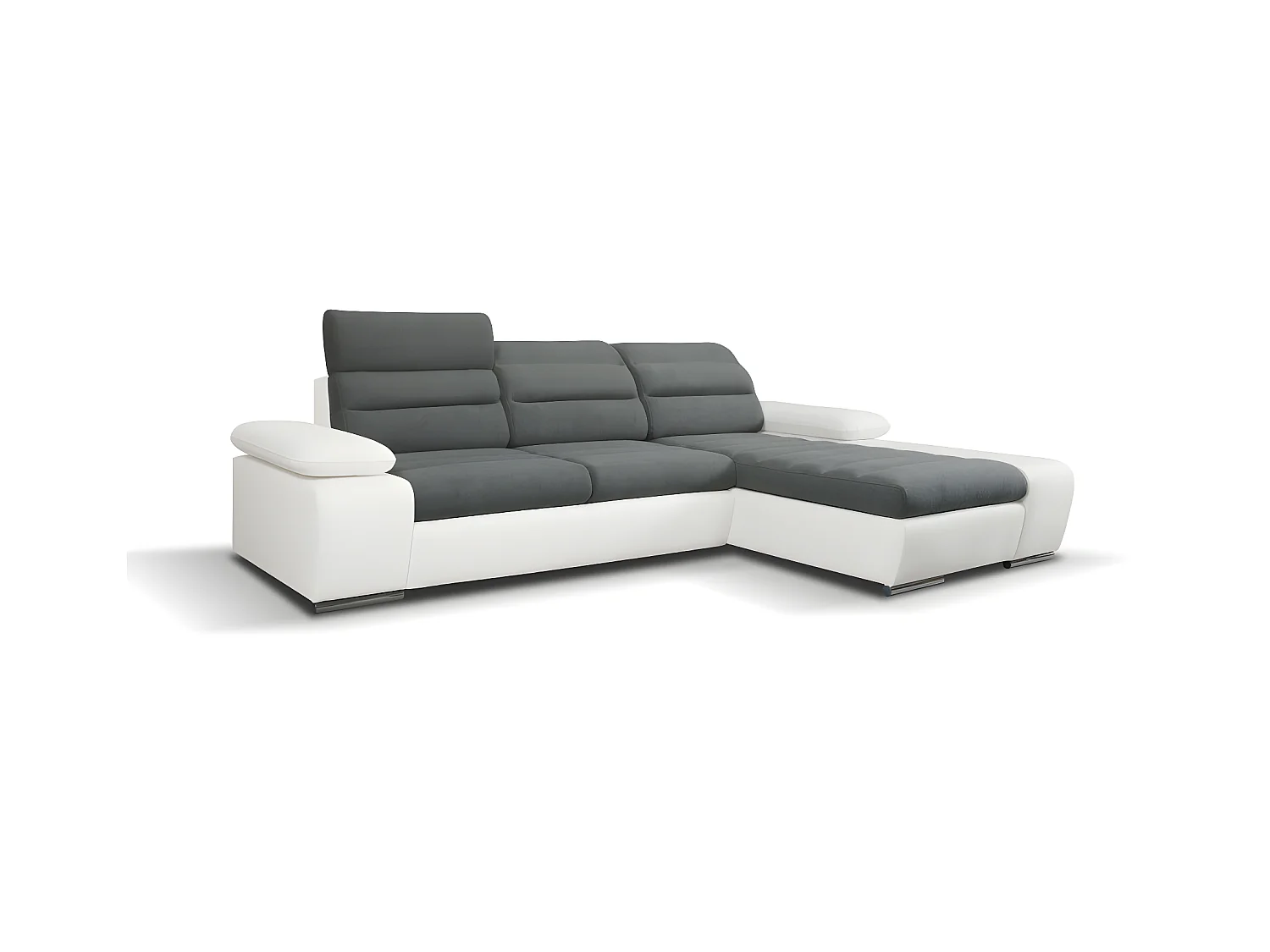 Divano letto angolare in tessuto e similpelle Bicolore grigio e bianco - Angolo a destra - MIRABEAU