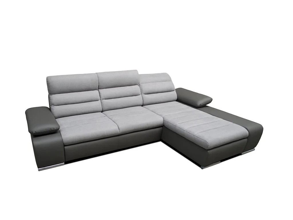 Ecksofa mit Schlaffunktion & Bettkasten - Ecke Rechts - Grau & Weiß - MIRABEAU