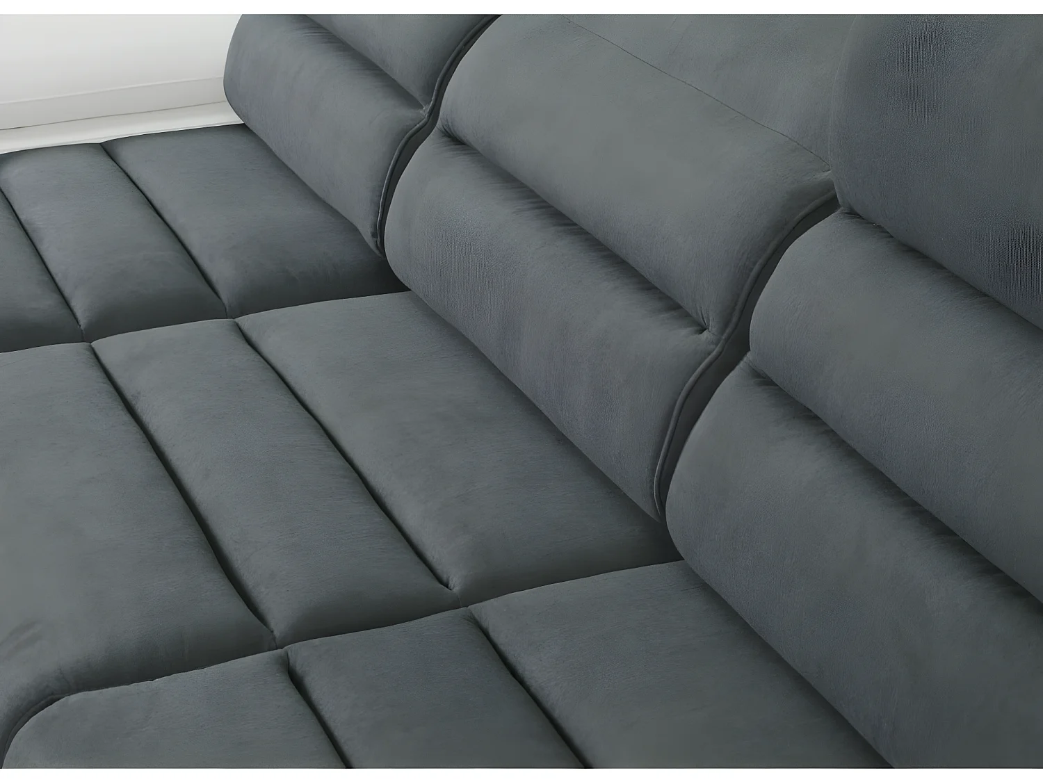 Sofá cama rinconera de tela y piel sintética MIRABEAU - Bicolor gris/ blanco - Ángulo izquierdo