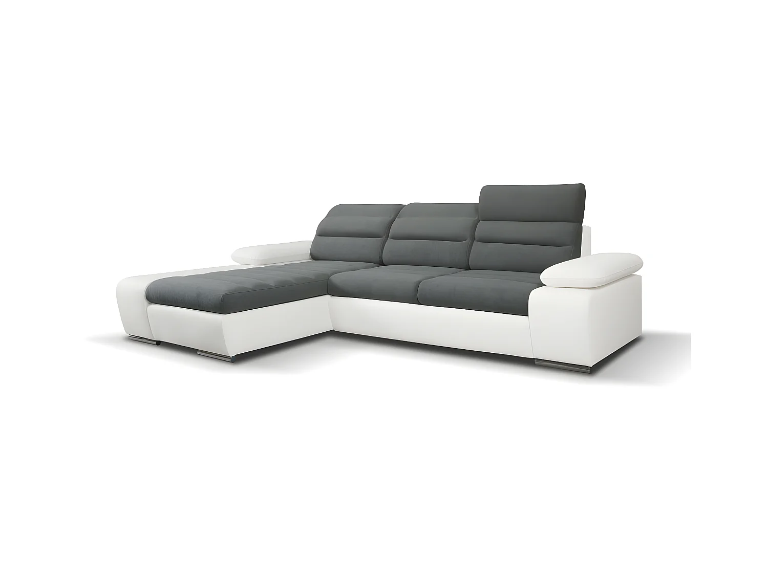 Ecksofa mit Schlaffunktion & Bettkasten - Ecke Links - Grau & Weiß - MIRABEAU