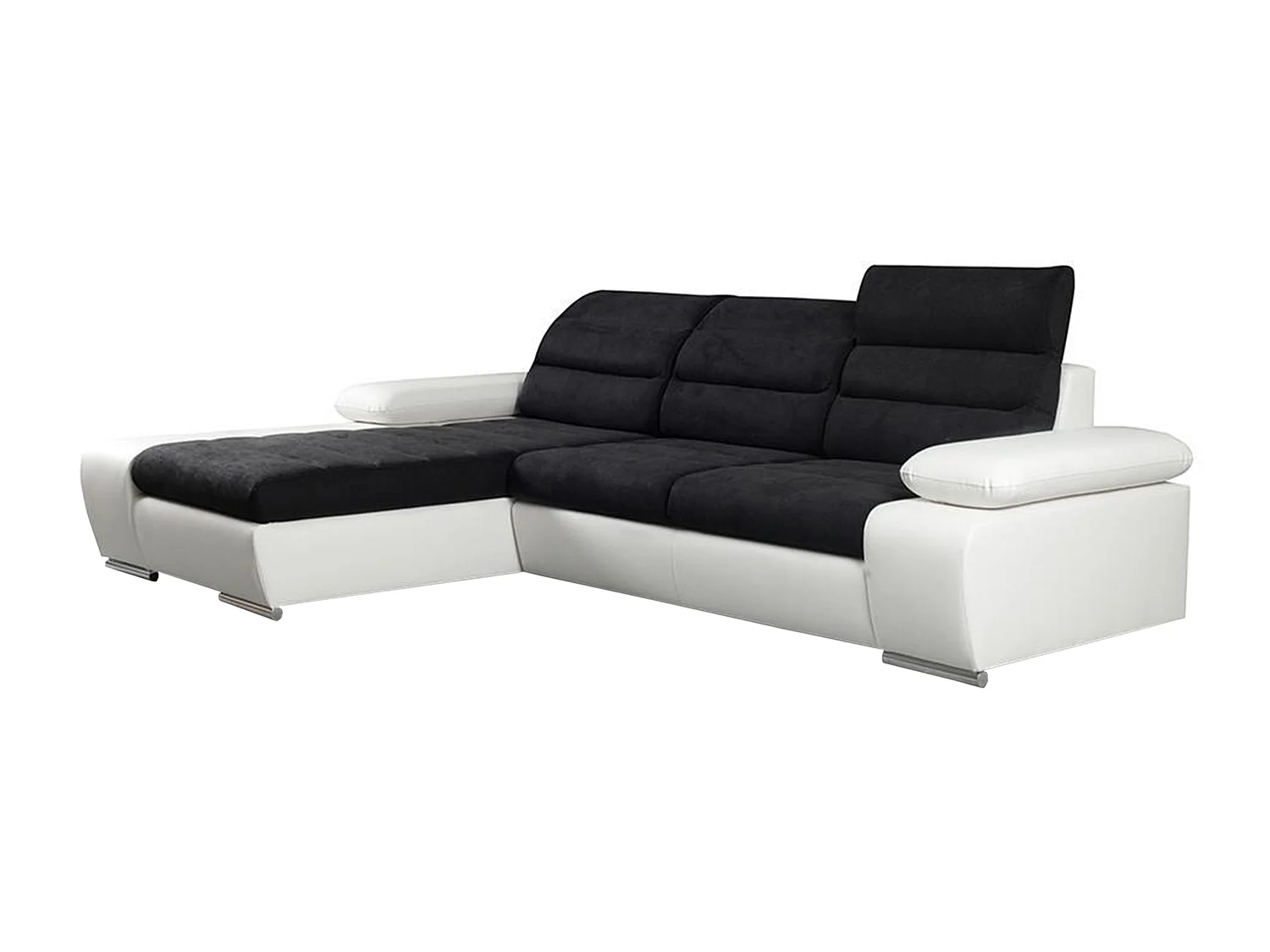 Sofá cama rinconera de tela y piel sintética MIRABEAU - Bicolor negro/ blanco - Ángulo izquierdo