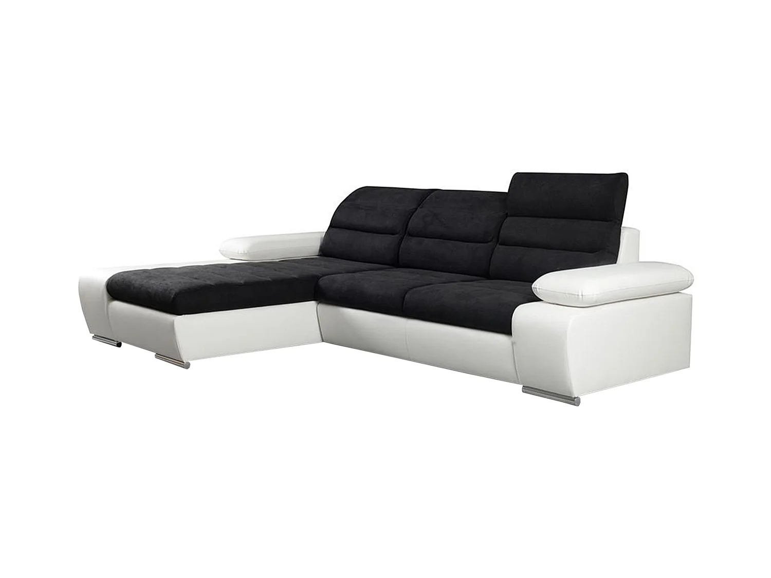 Canapé d'angle convertible en tissu et simili MIRABEAU - Bicolore noir/blanc - Angle gauche
