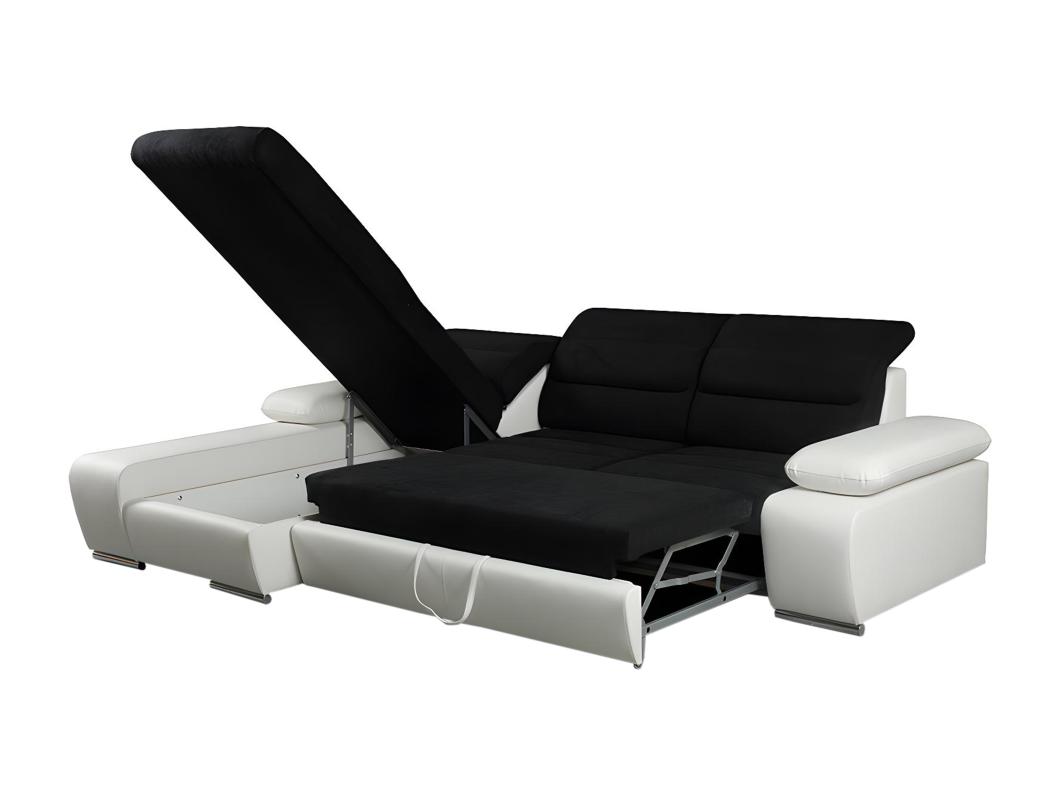 Divano letto angolare in tessuto e similpelle Bicolore nero e bianco - Angolo a sinistra - MIRABEAU