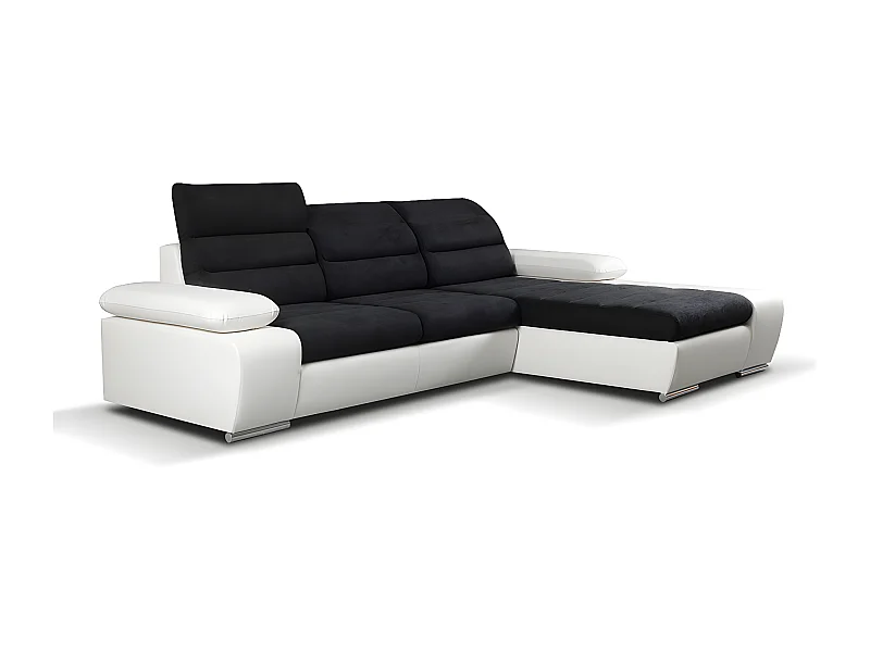 Canapé d'angle convertible en tissu et simili MIRABEAU - Bicolore noir/blanc - Angle droit