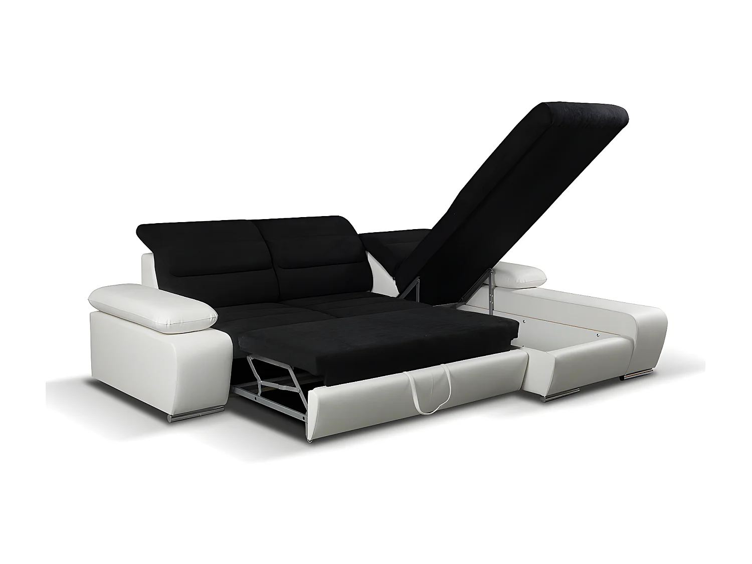 Canapé d'angle convertible en tissu et simili MIRABEAU - Bicolore noir/blanc - Angle droit