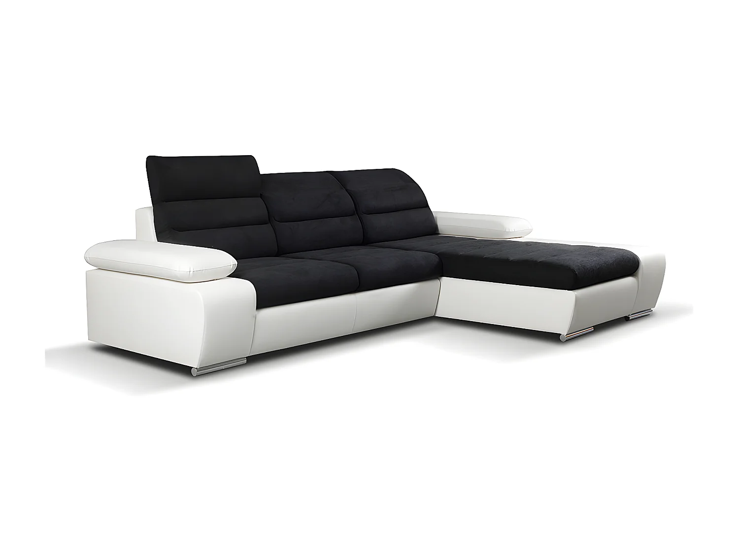 Canapé d'angle convertible en tissu et simili MIRABEAU - Bicolore noir/blanc - Angle droit