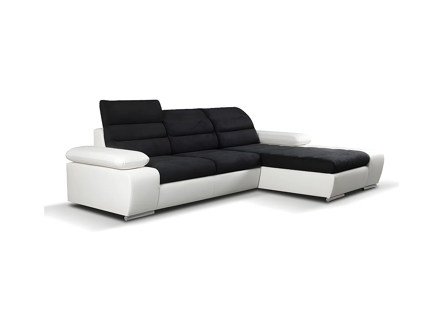Canapé d'angle convertible en tissu et simili MIRABEAU - Bicolore noir/blanc - Angle droit