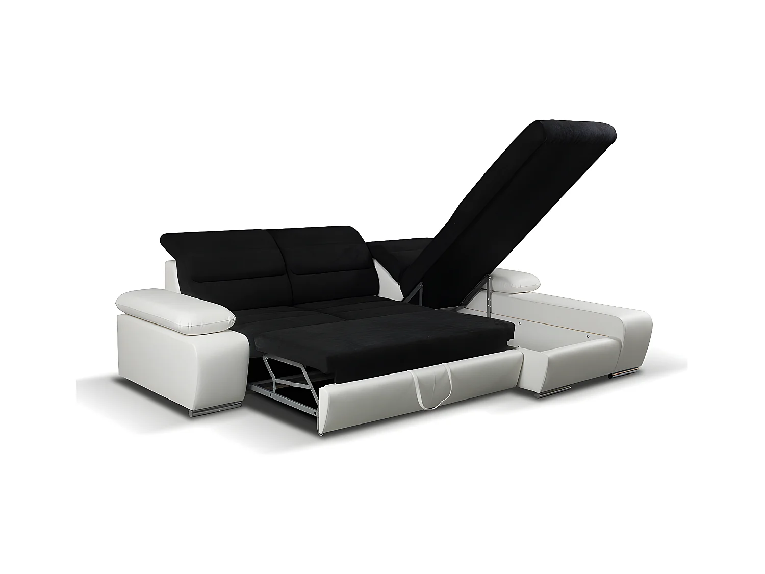 Canapé d'angle convertible en tissu et simili MIRABEAU - Bicolore noir/blanc - Angle droit