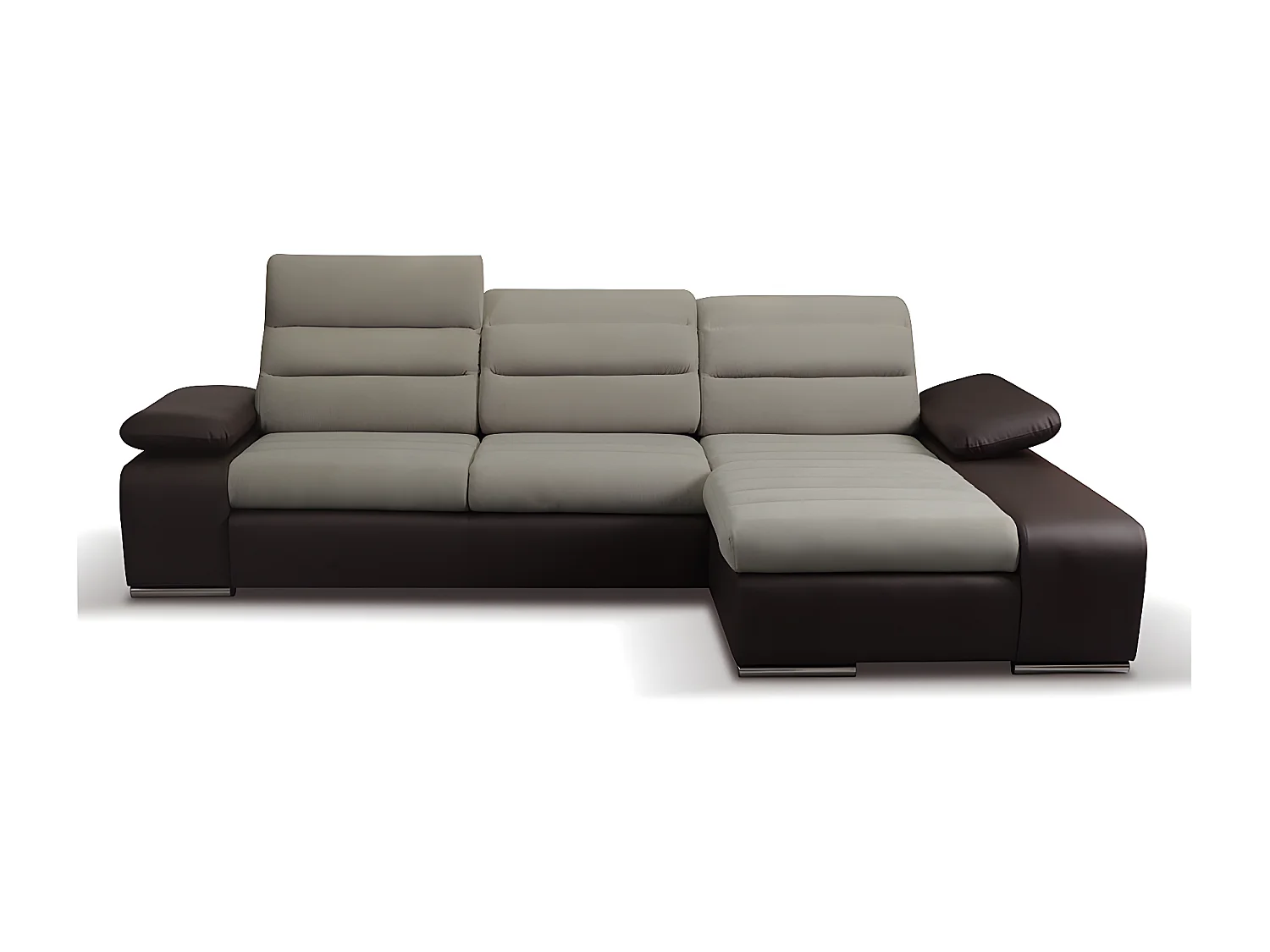 Ecksofa mit Schlaffunktion & Bettkasten - Ecke Rechts - Beige & Braun - MIRABEAU