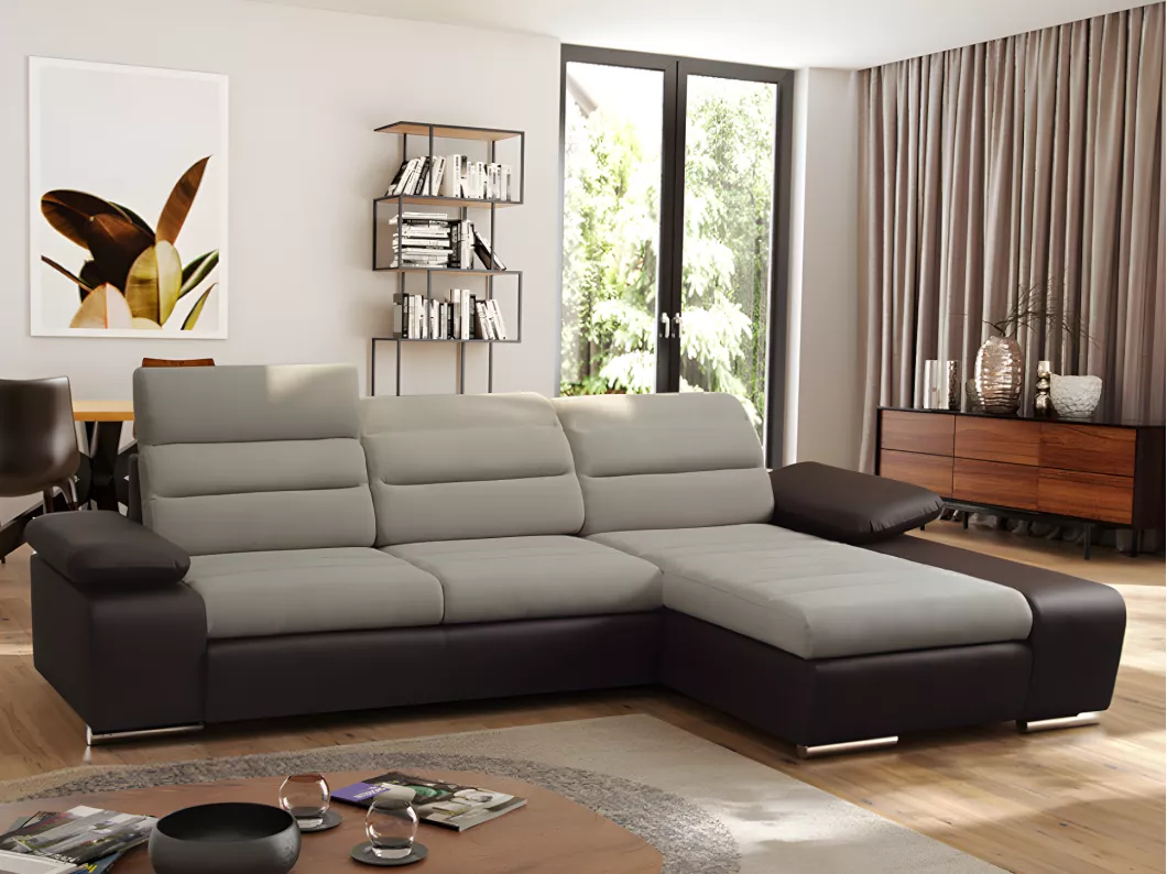 Kauf Unique Ecksofa mit Schlaffunktion & Bettkasten - Ecke Rechts - Beige & Braun - MIRABEAU