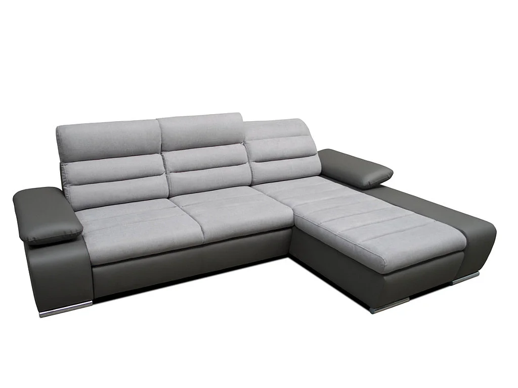 Sofá cama rinconera de tela y piel sintética MIRABEAU - Bicolor beige/marrón - Ángulo izquierdo