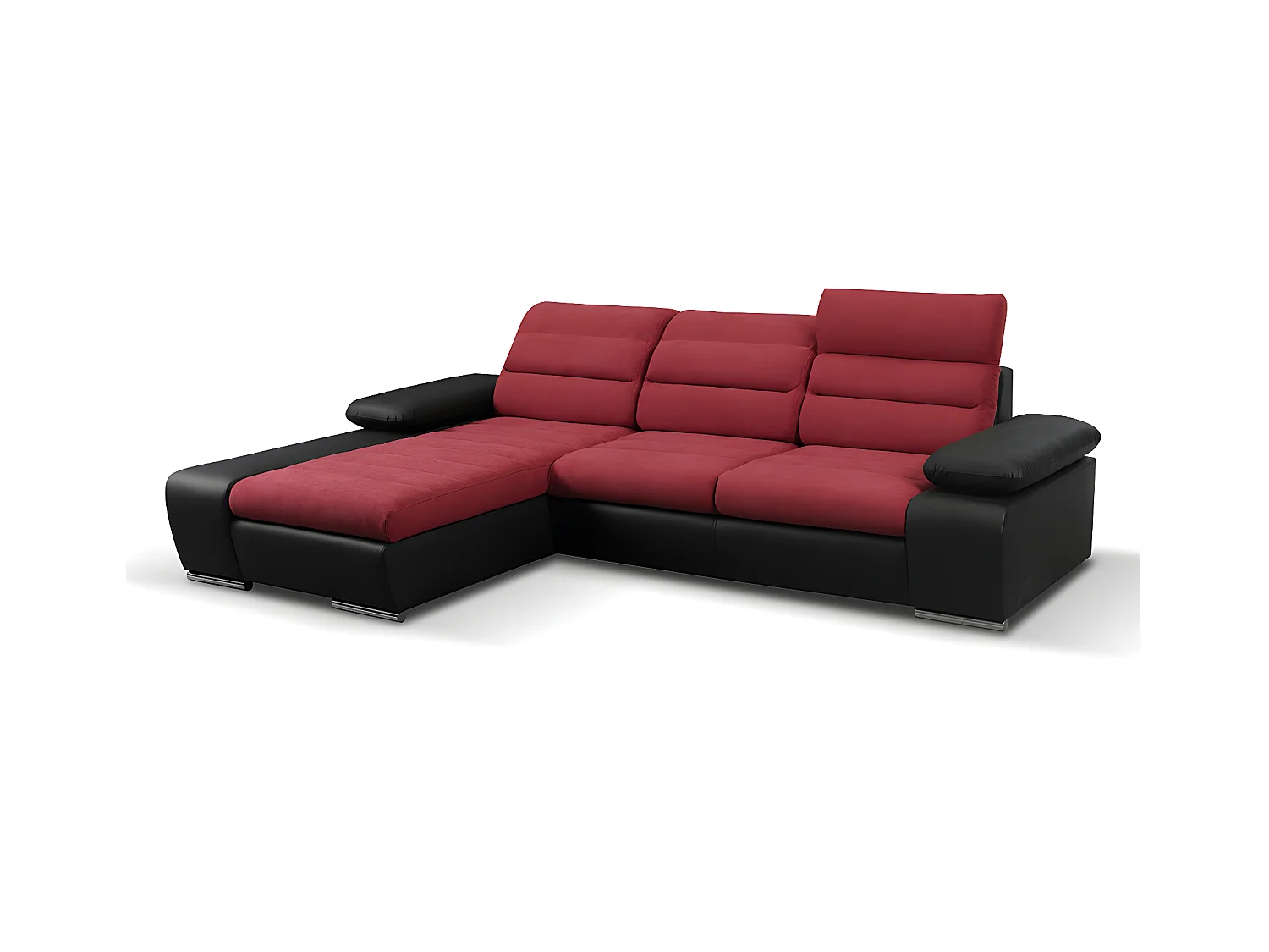 Canapé d'angle convertible en tissu et simili MIRABEAU - Bicolore rouge/noir - Angle gauche